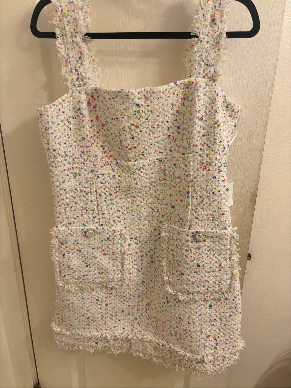 English Factory Cream Tweed Mini Dress with Multicolor Speckles